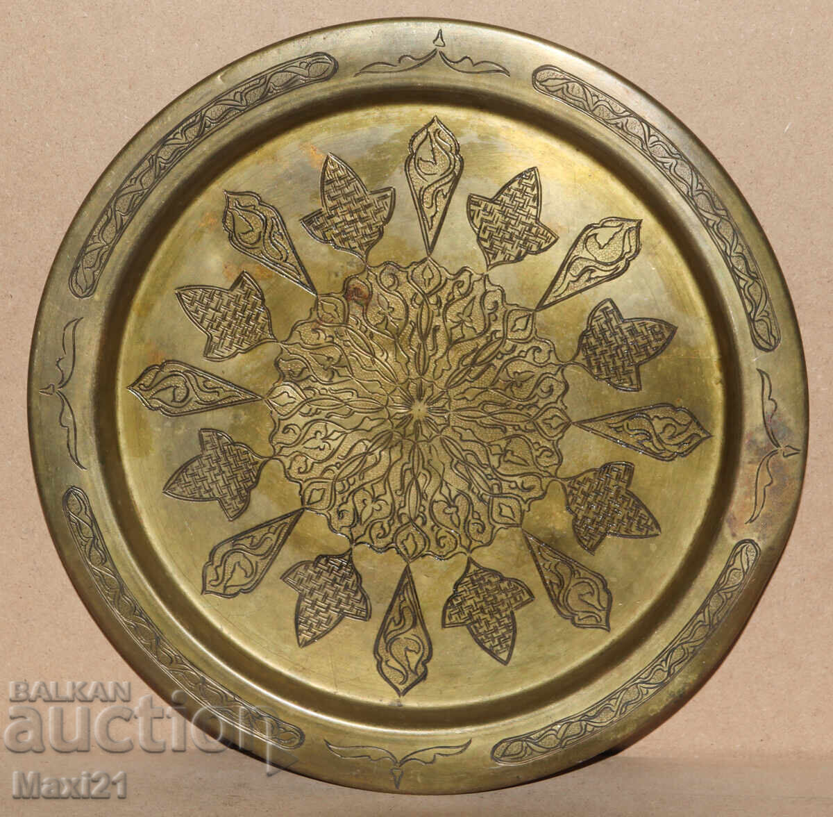 Auction  Antique Brass Decorative Tray Panel