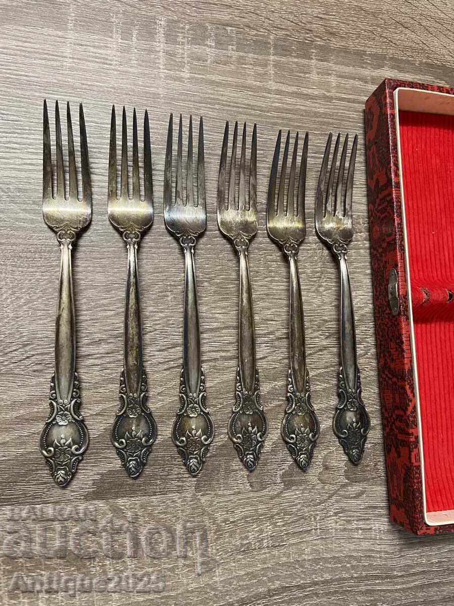 Licitație Set vintage de furculițe din melchior (6 bucăți)
