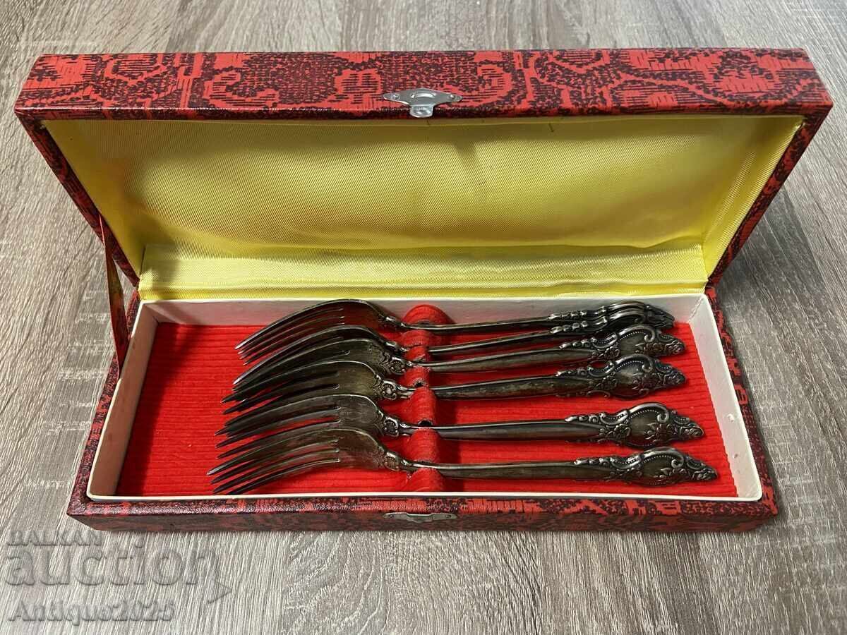 Set vintage de furculițe din melchior (6 bucăți)