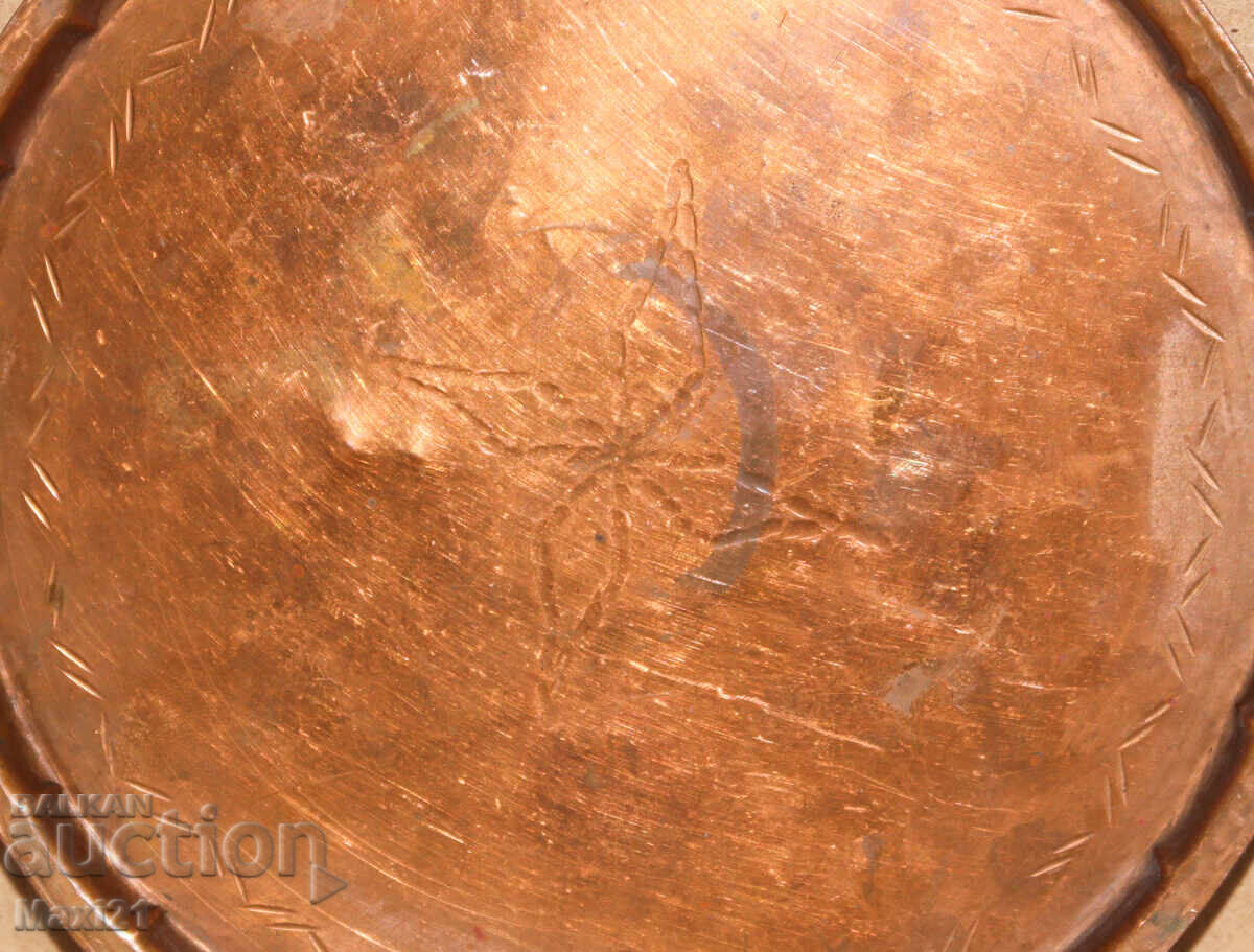 Handmade old copper decorated tray plate - 5