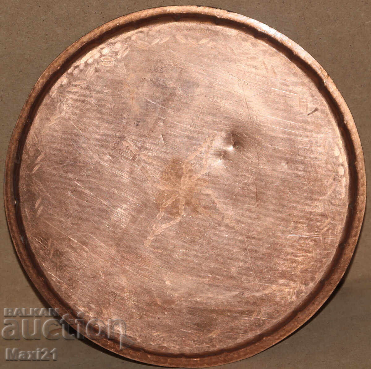 Handmade old copper decorated tray plate - 6