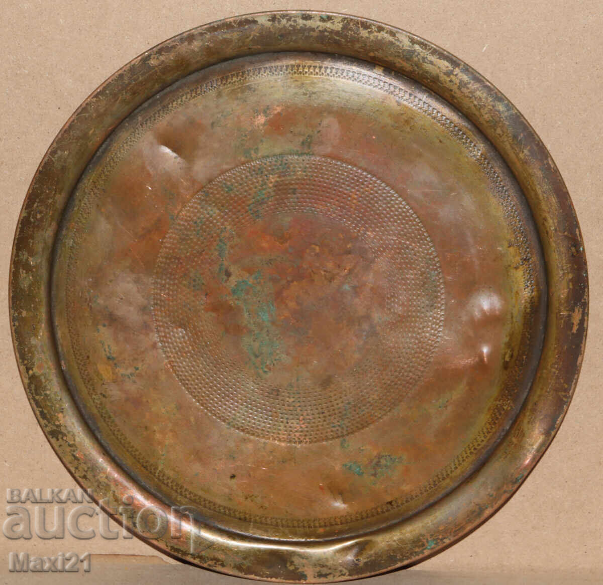 Auction  Handmade old copper decorated tray plate
