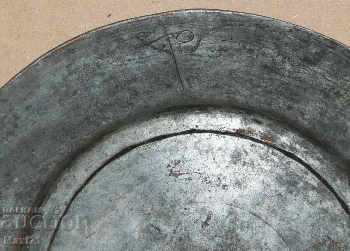 Antique large copper tinned plate tray - 6