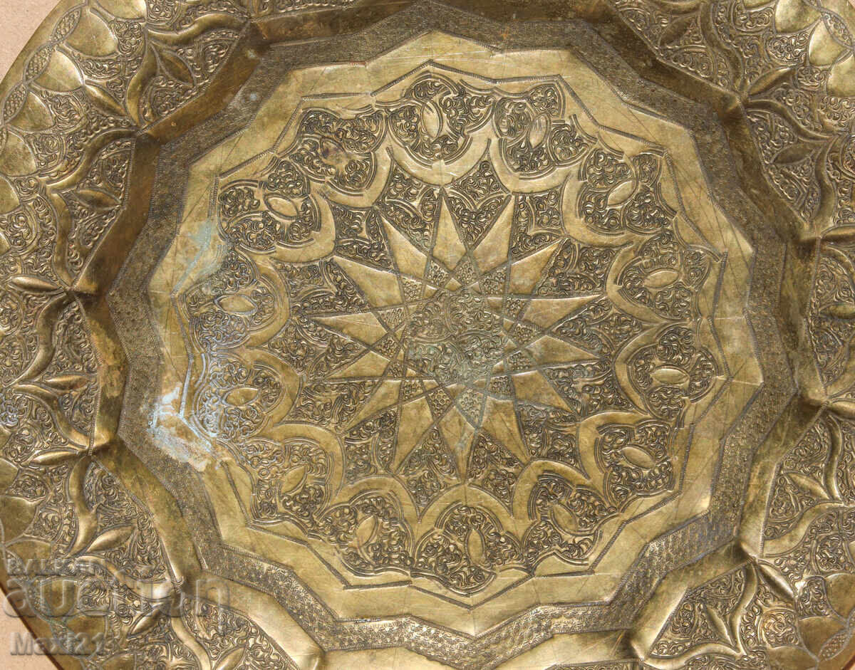 Old brass decorative tray decoration - 5