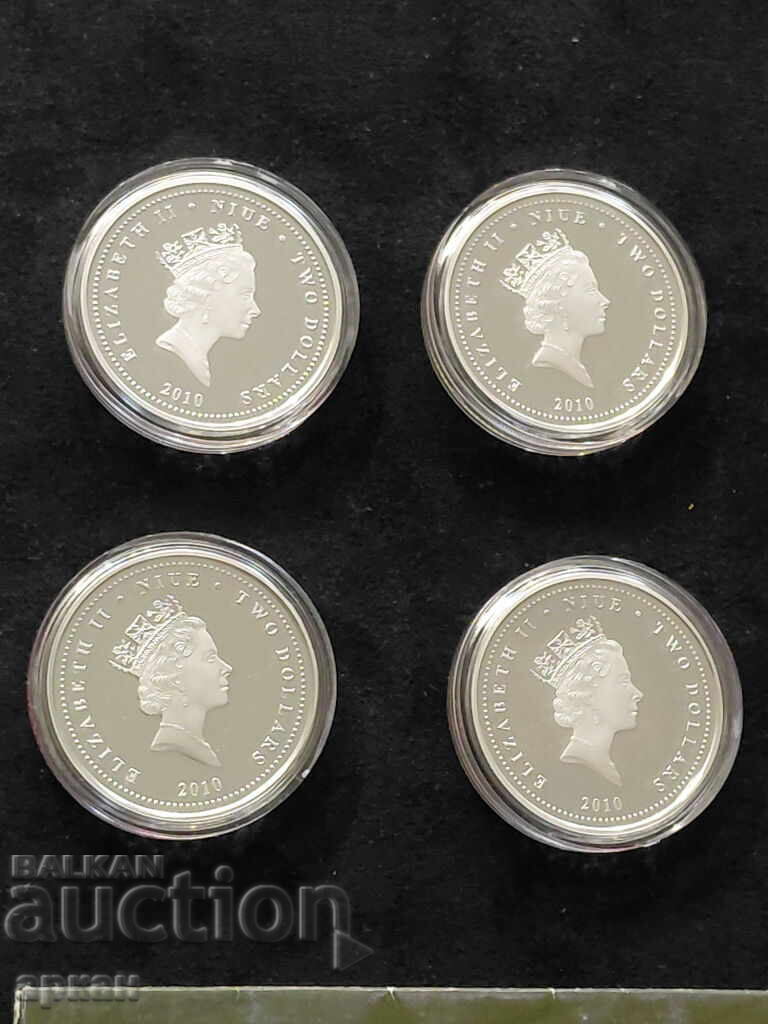 Silver Colorized Coin 1 Oz Silver 0.999 - Lot of 4 Pieces 2010 - 6 Silver Colorized Coin 1 Oz Silver 0.999 - Lot of 4 Pieces 2010 - 6