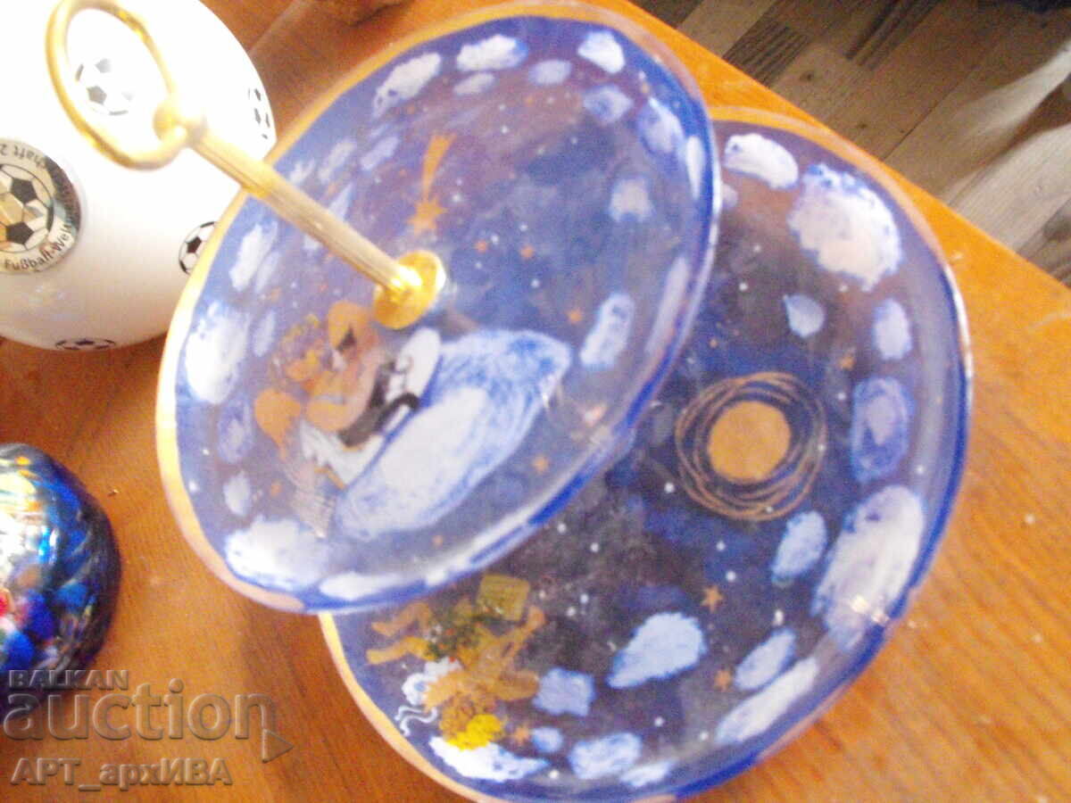 Fruit bowl on 2 levels with drawings by Rosina Wachtmeister