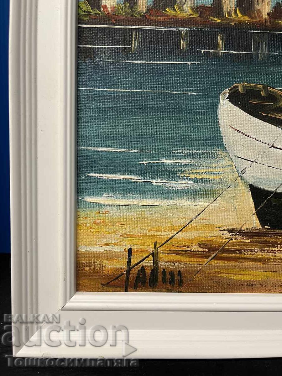 Παράδοση Ελαιογραφία σε καμβά - Θαλασσινό τοπίο, ηλιοβασίλεμα