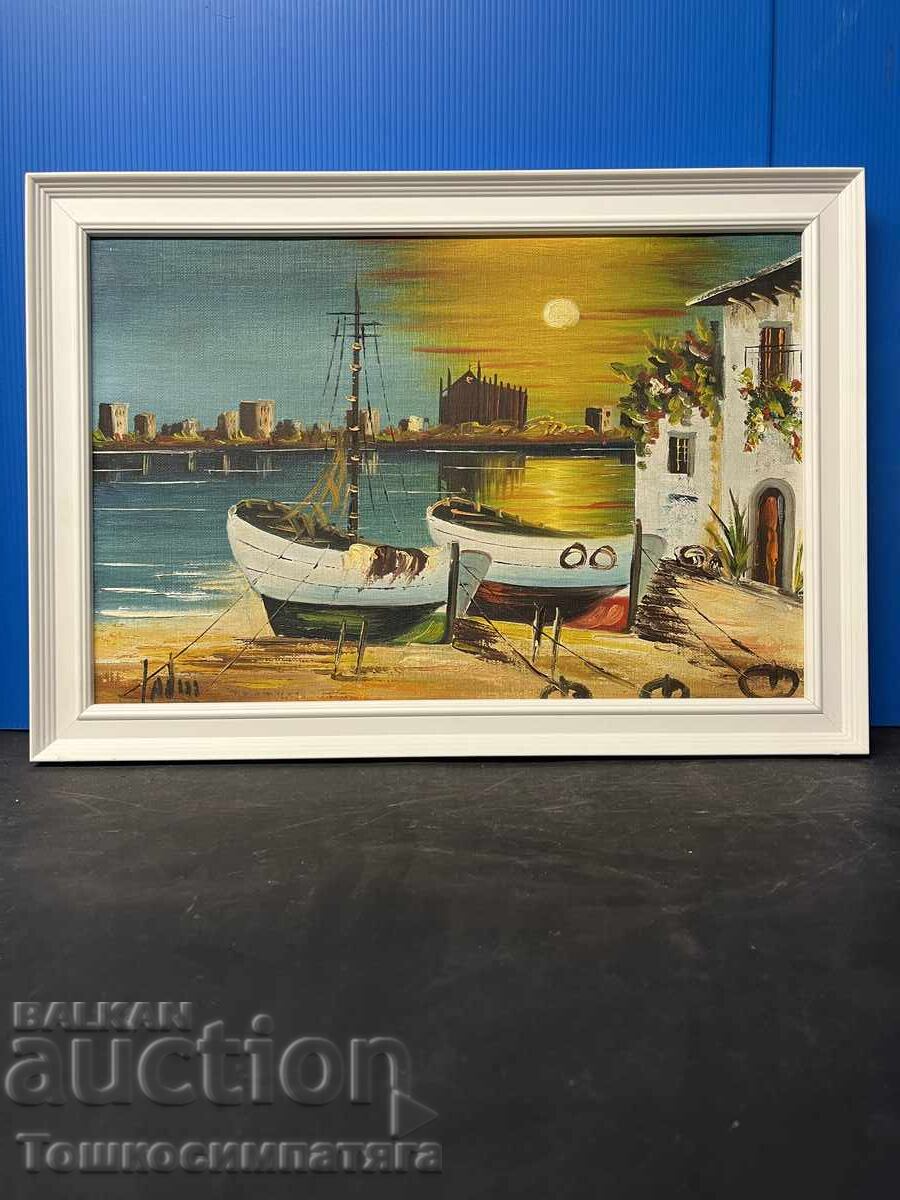 Ελαιογραφία σε καμβά - Θαλασσινό τοπίο, ηλιοβασίλεμα