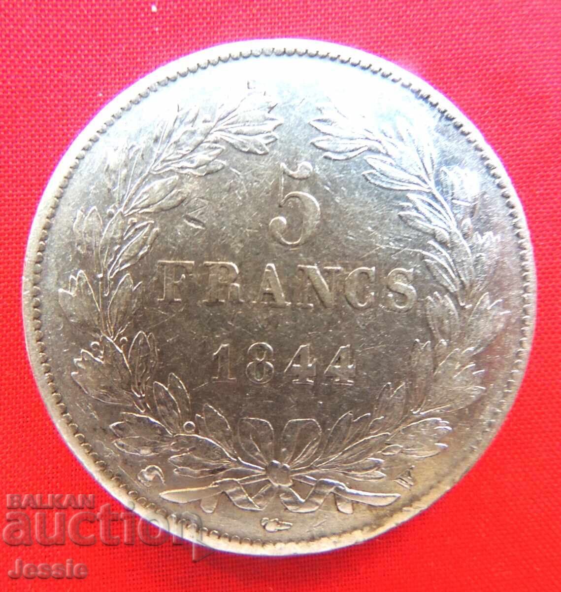 5 Francs 1844 B France Silver - Rouen