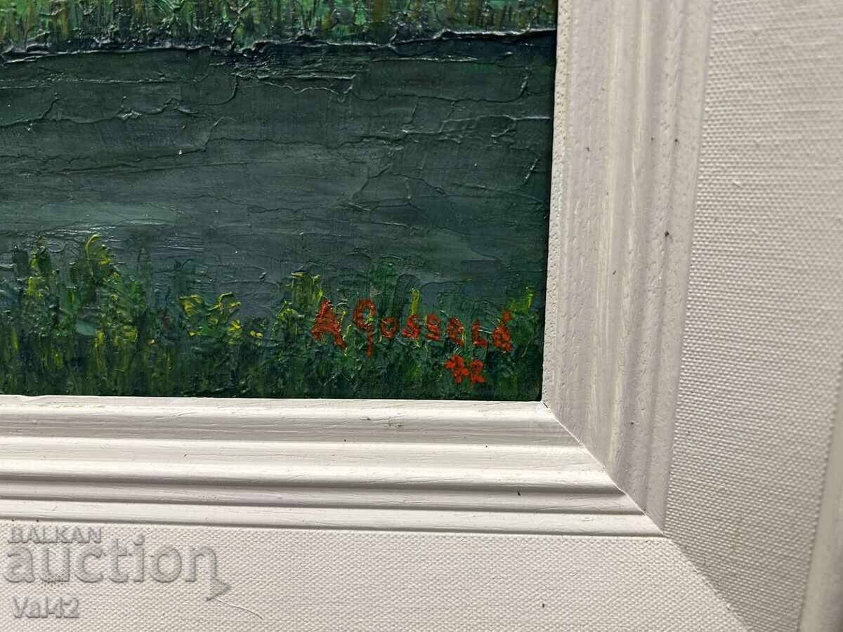 Peisaj cu râu – A. Goselin, 1972, ulei pe pânză cu preț 13.36 BGN | € 6.83 Peisaj cu râu – A. Goselin, 1972, ulei pe pânză cu preț 13.36 BGN | € 6.83