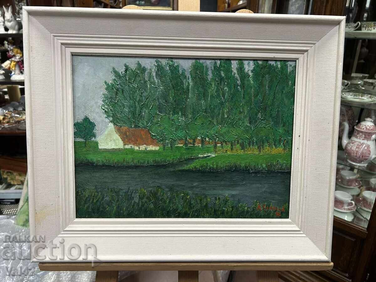 Peisaj cu râu – A. Goselin, 1972, ulei pe pânză Peisaj cu râu – A. Goselin, 1972, ulei pe pânză