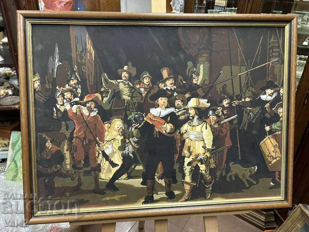 Auction  "Night Watch" - reproduction, oil on cardboard, 74x54 cm