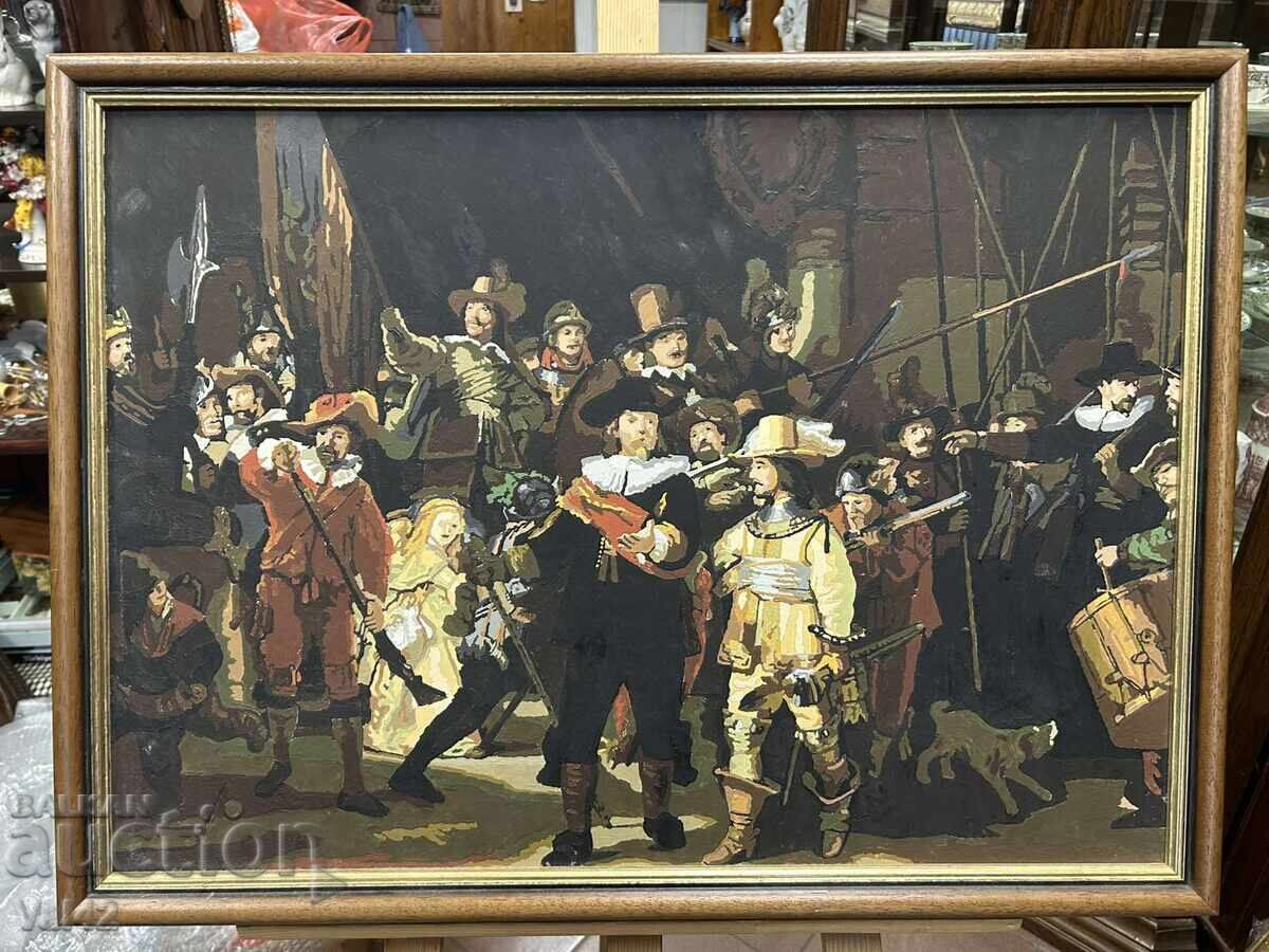 "Night Watch" - reproduction, oil on cardboard, 74x54 cm