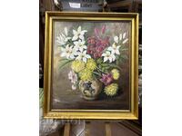 Bouquet in a decorative vase - old painting, oil on canvas