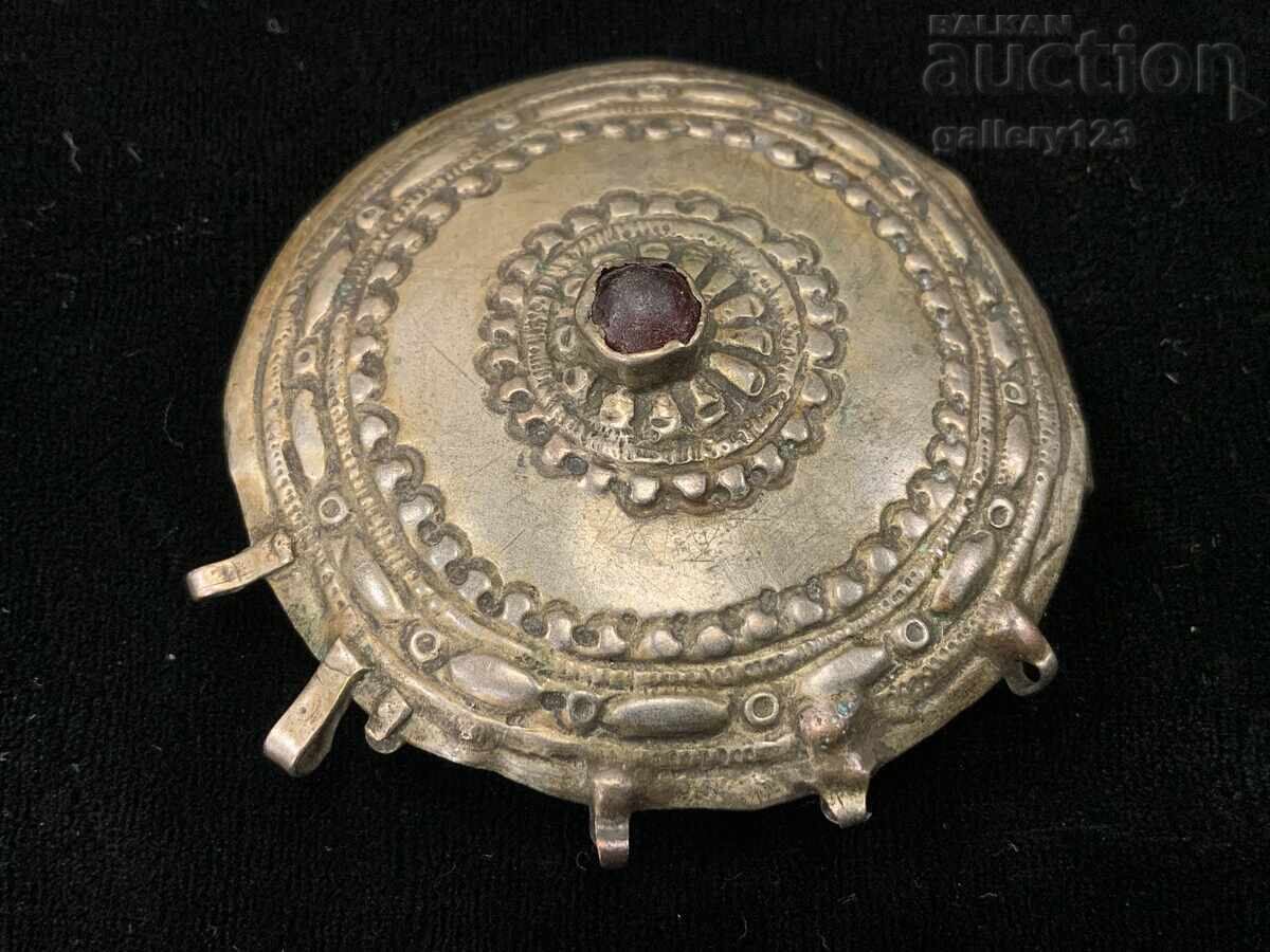 Revival jewelry silver cut forged glass red Revival jewelry silver cut forged glass red