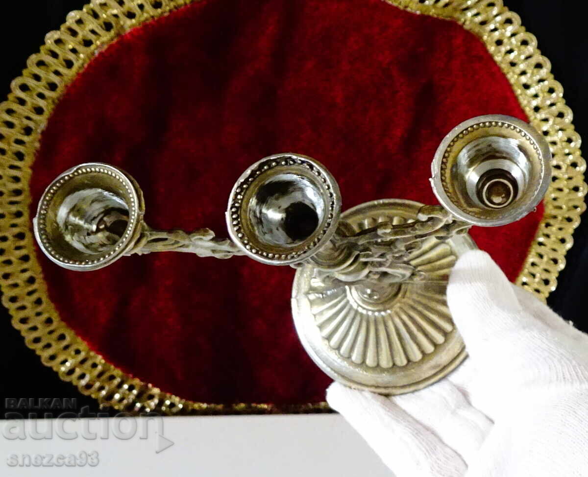 Delivery of Three-branched pewter candlestick, triple candlestick, gothic Delivery of Three-branched pewter candlestick, triple candlestick, gothic