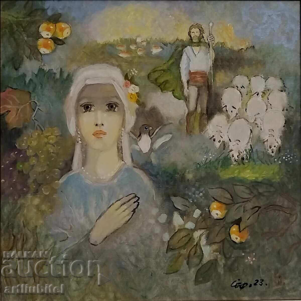 Suli Seferov - tablou „Așteptări”, 54x54 cm. cu preț € 1448.62 | 2833.25 BGN