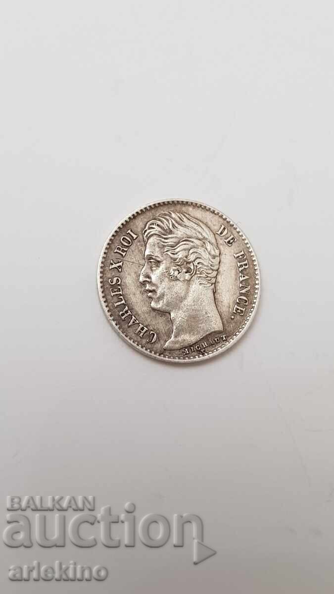 Рядка сребърна монета 1/4 Франк 1826 год. Франция - 6