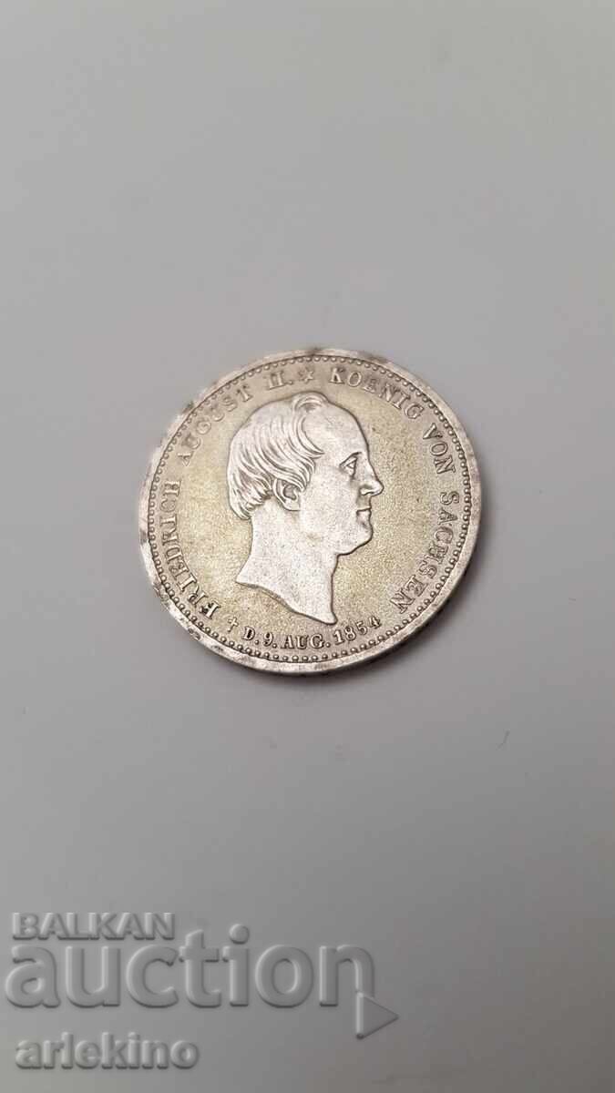 Δημοπρασία Σπάνιο ασημένιο νόμισμα 1/6 Τάλερ 1854 Σαξονία, Γερμανία