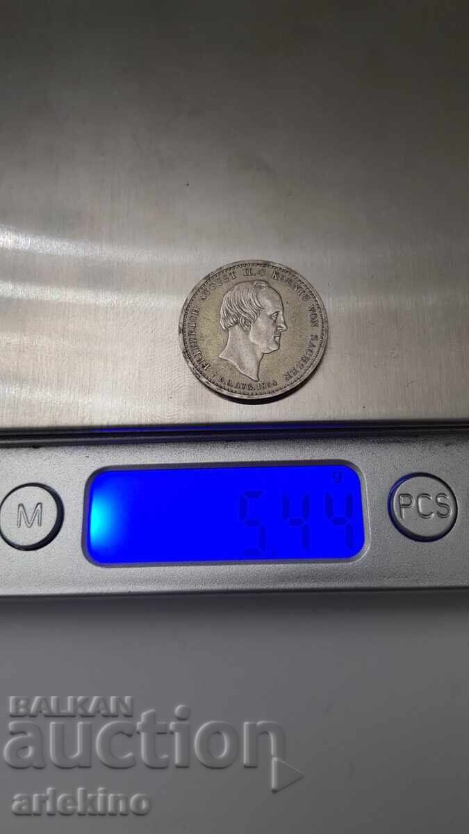 Rare Silver Coin 1/6 Thaler 1854 Saxony, Germany - 7