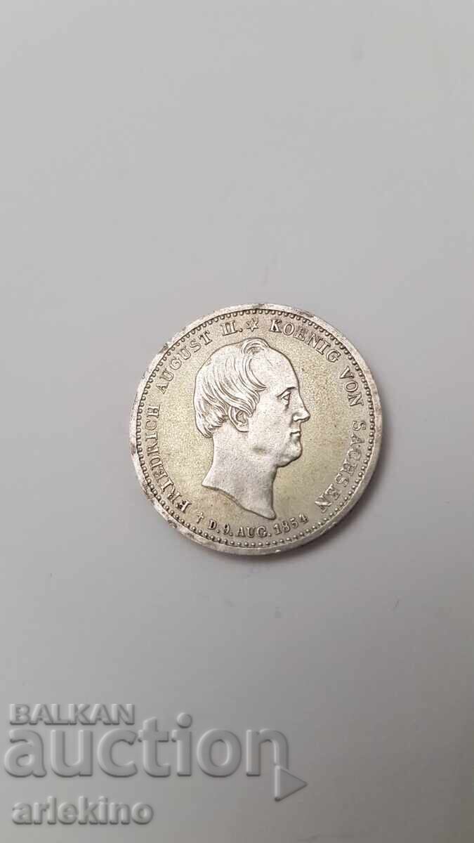 Rare Silver Coin 1/6 Thaler 1854 Saxony, Germany