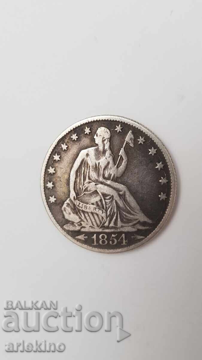 Auction  Rare Silver Coin 1/2 Dollar 1854 America, USA