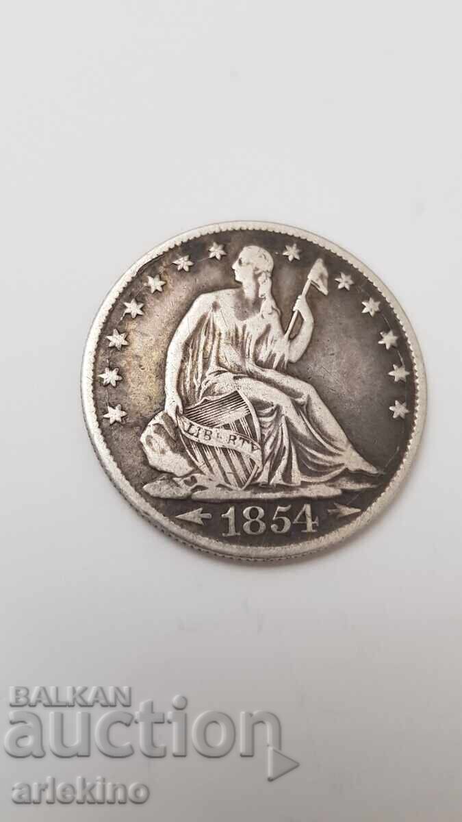 Livrarea Monedă rară de argint 1/2 Dolar 1854 America, USA