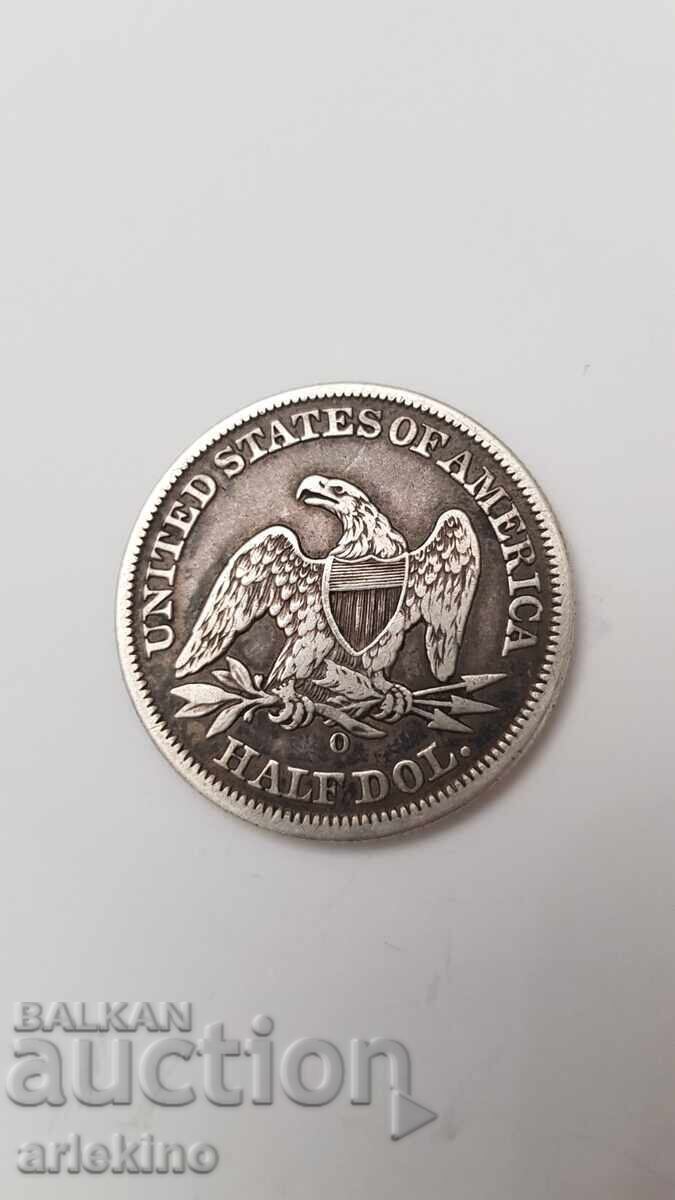 Monedă rară de argint 1/2 Dolar 1854 America, USA