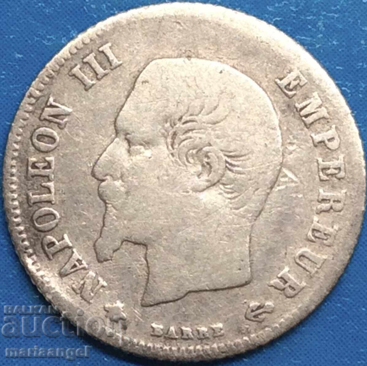 20 centimes 1860 France Strasbourg Napoleon III silver with price 29.00 BGN | € 14.83