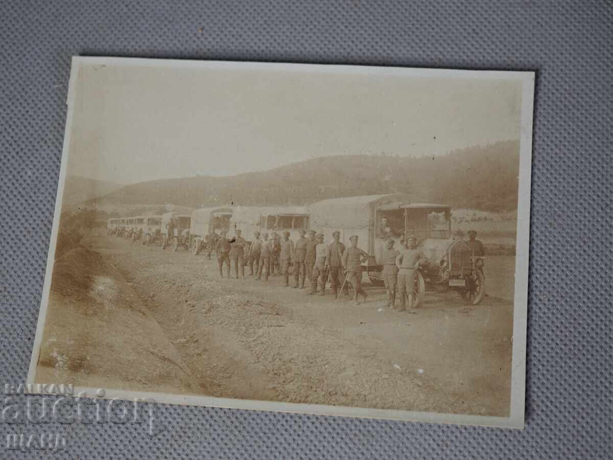 Old Military Photo of Officers in Uniform with Trucks