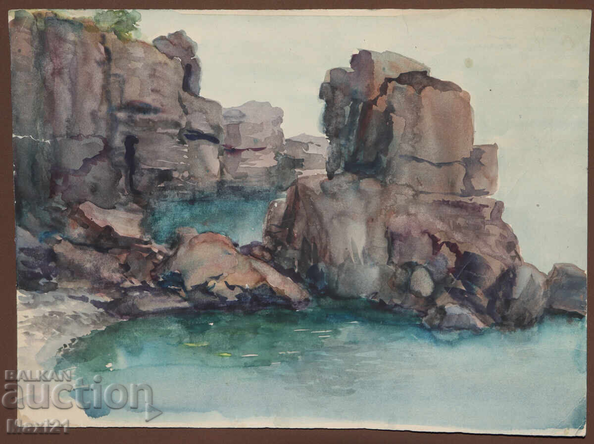 Watercolor painting, seascape, rocks with price 140.00 BGN | € 71.58