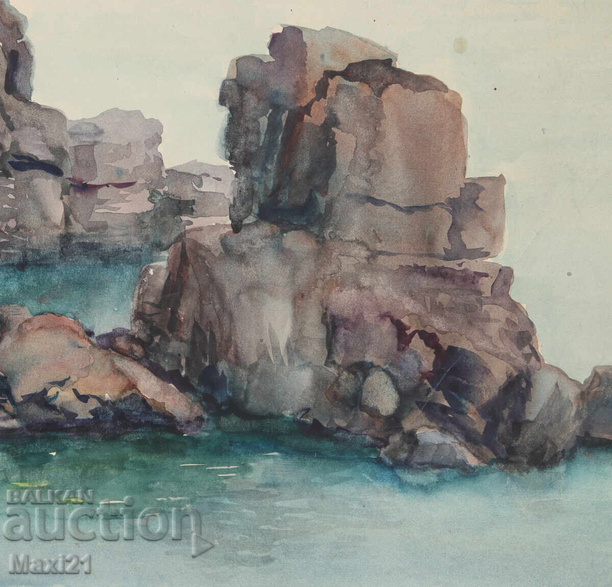 Watercolor painting, seascape, rocks - 5