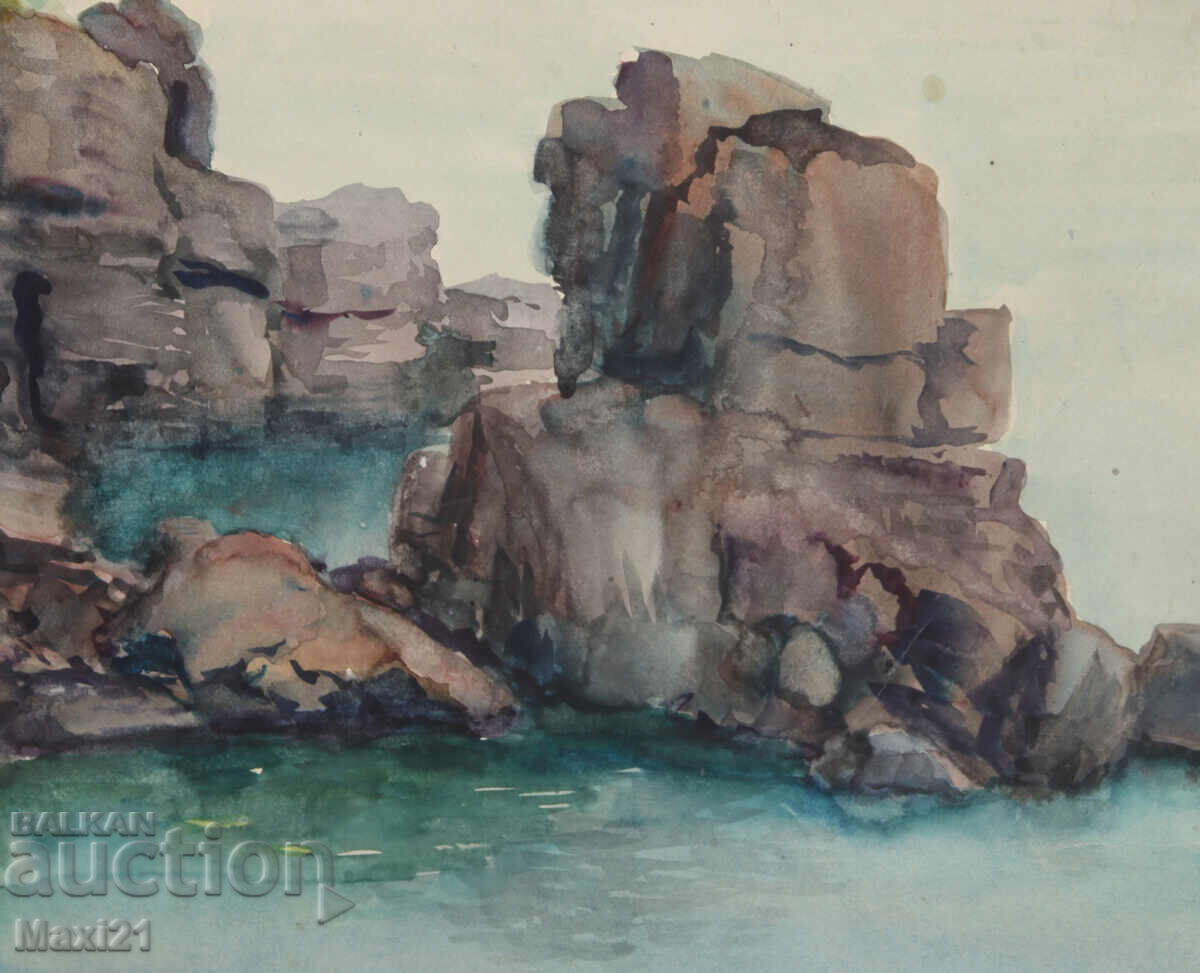 Watercolor painting, seascape, rocks - 6