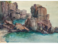 Картина акварел морски пейзаж скали
