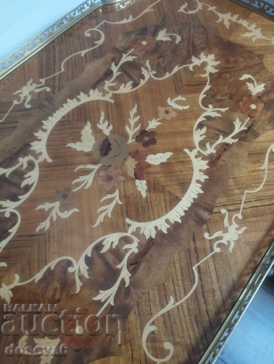 Auction Antique serving cart with inlay Auction Antique serving cart with inlay