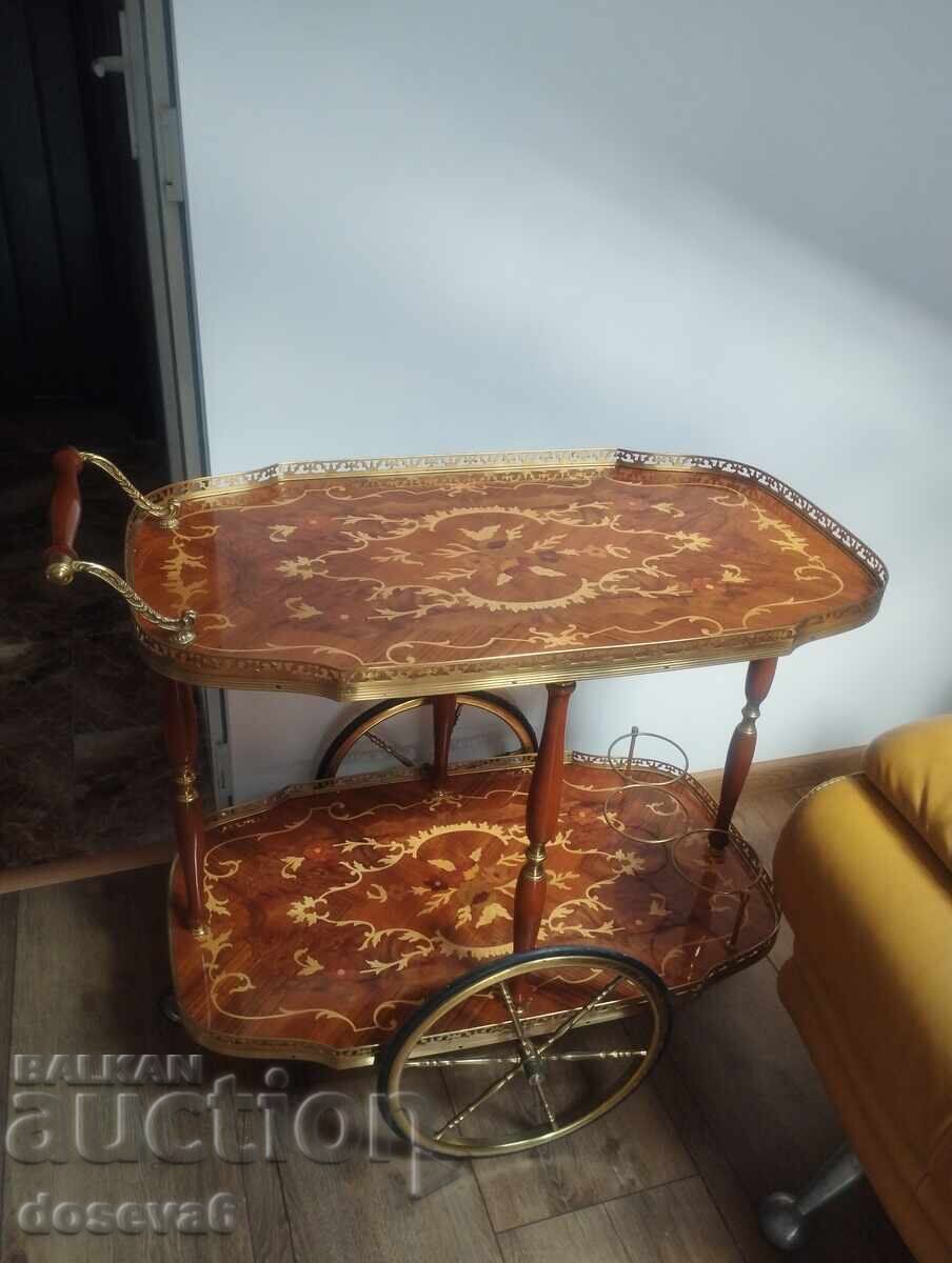 Antique serving cart with inlay Antique serving cart with inlay