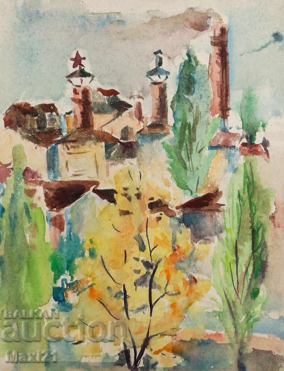 Painting watercolor cityscape Painting watercolor cityscape