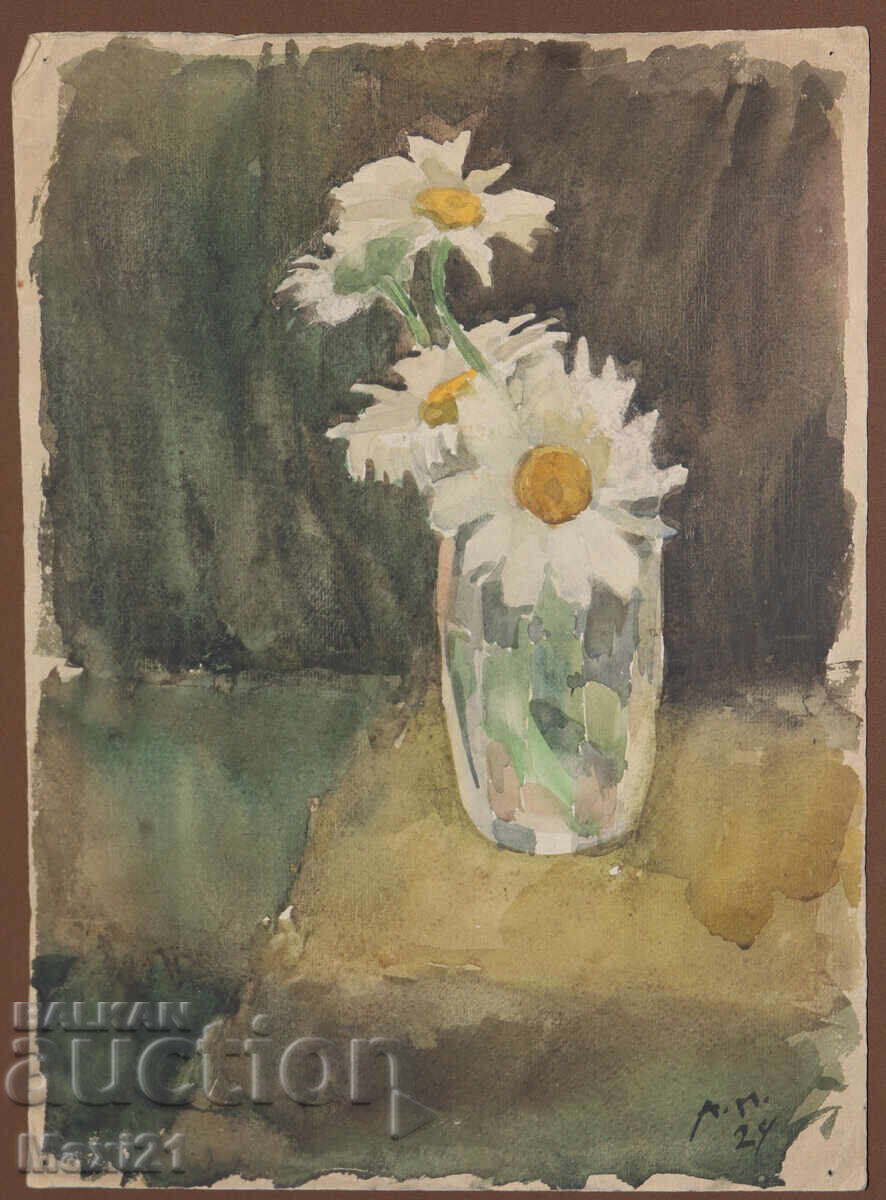 Watercolor painting still life vase with flowers with price 130.00 BGN | € 66.47