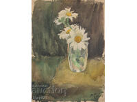 Картина акварел натюрморт ваза с цветя