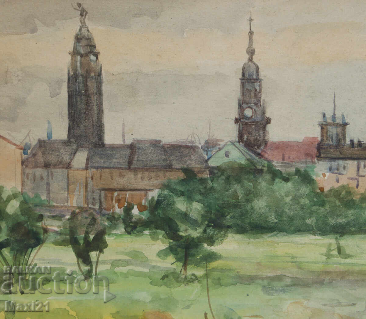 Delivery of Old watercolor painting cityscape