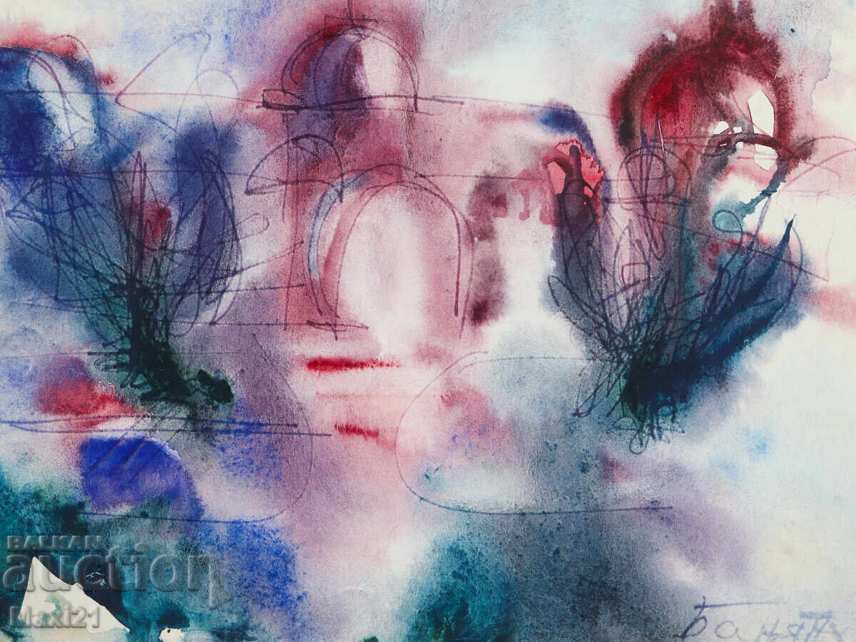 Auction  Old watercolor painting, cityscape, signed