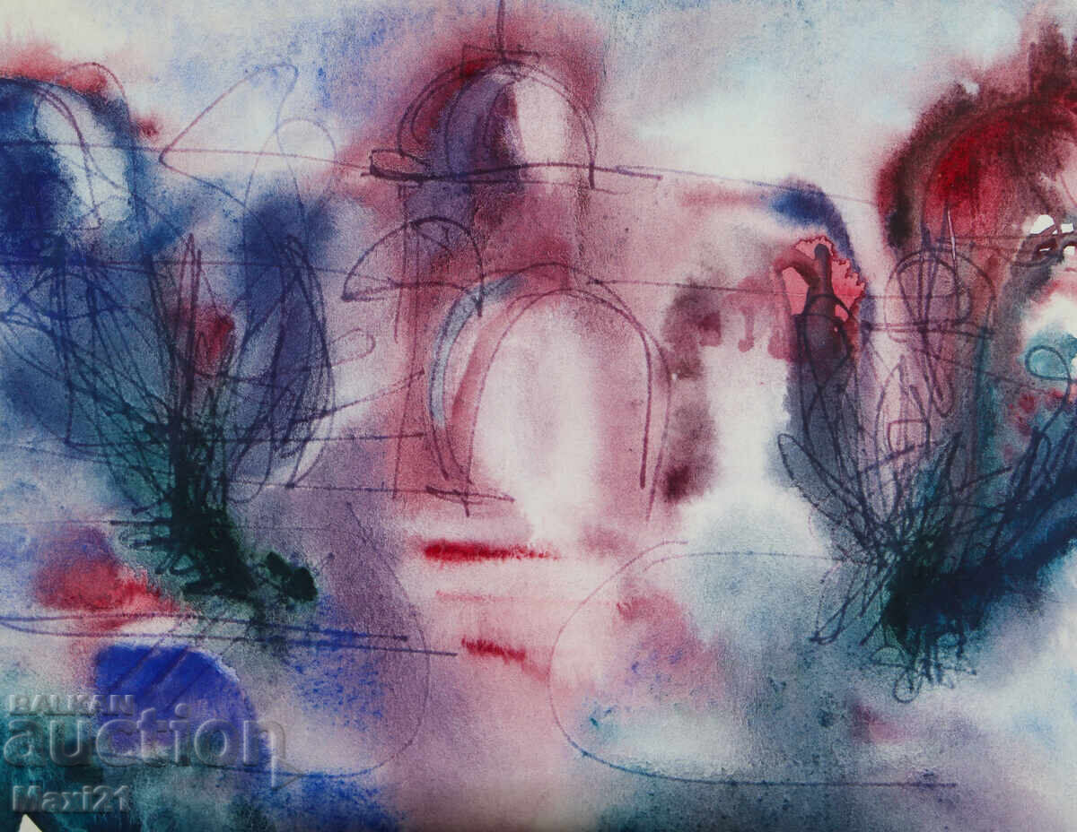 Delivery of Old watercolor painting, cityscape, signed