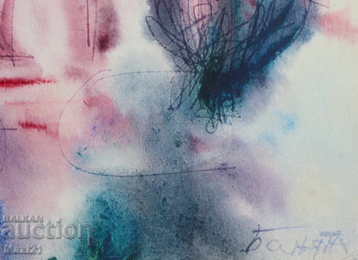 Old watercolor painting, cityscape, signed - 5