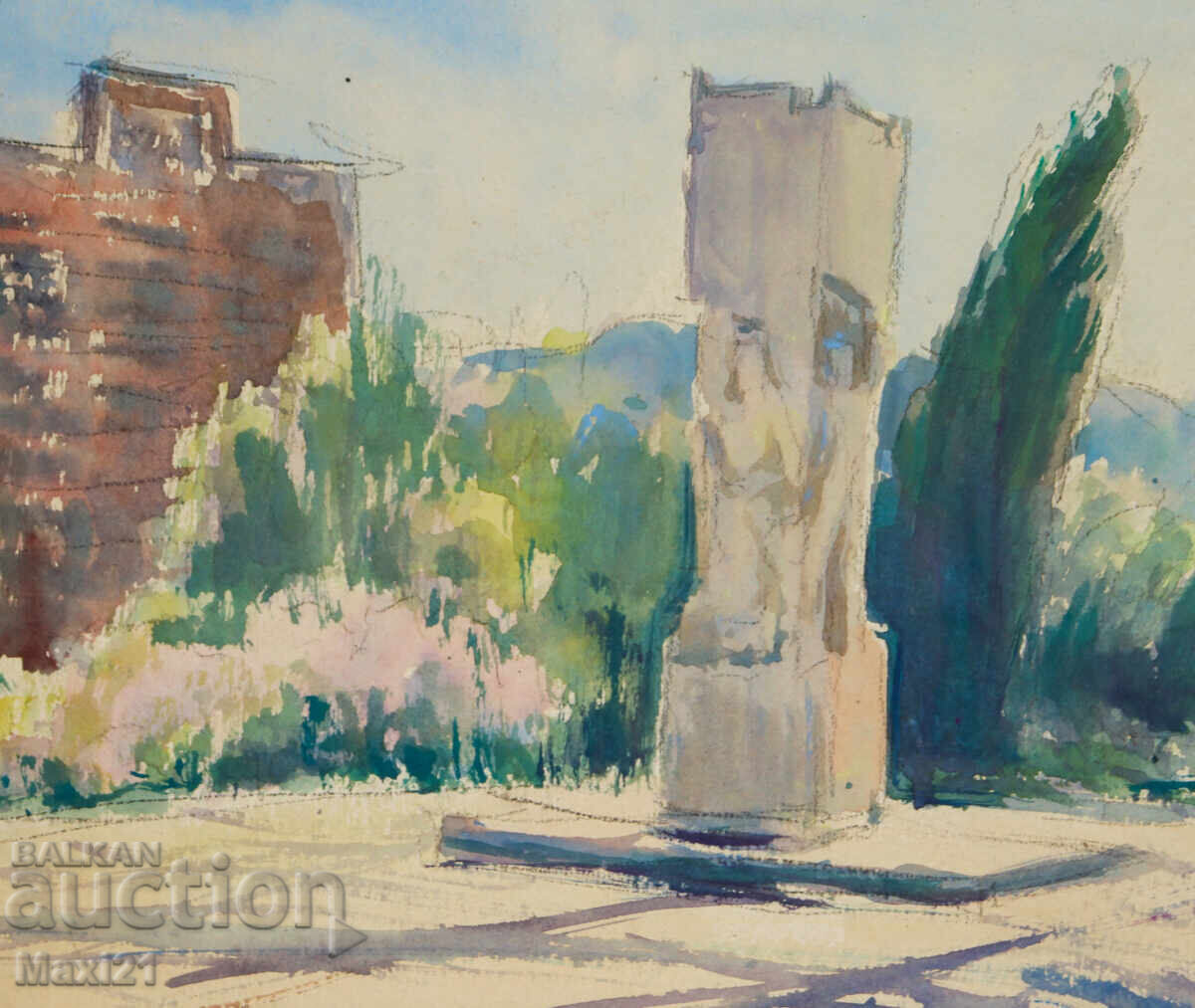 Livrarea Veche pictură acuarelă peisaj urban monument