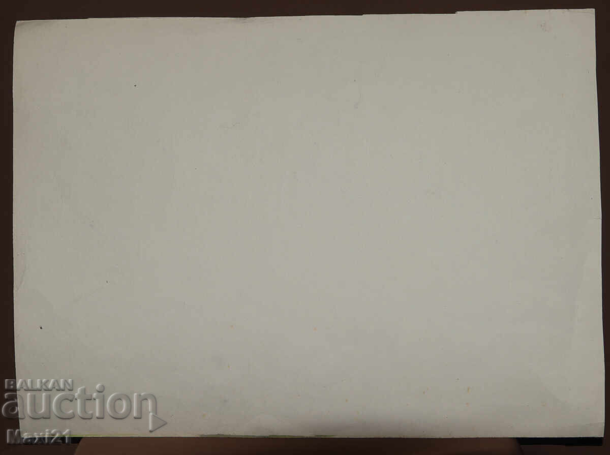 Veche pictură acuarelă peisaj urban monument - 6