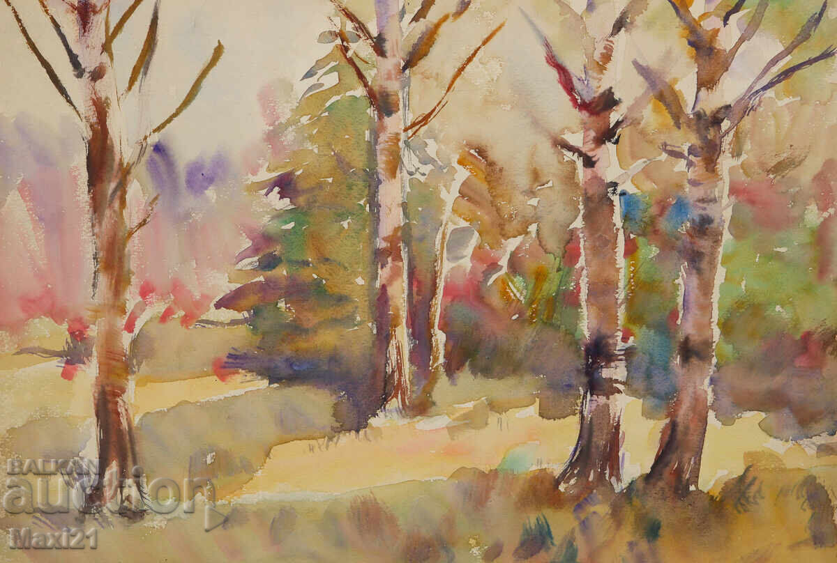 Auction  Old watercolor painting landscape nature