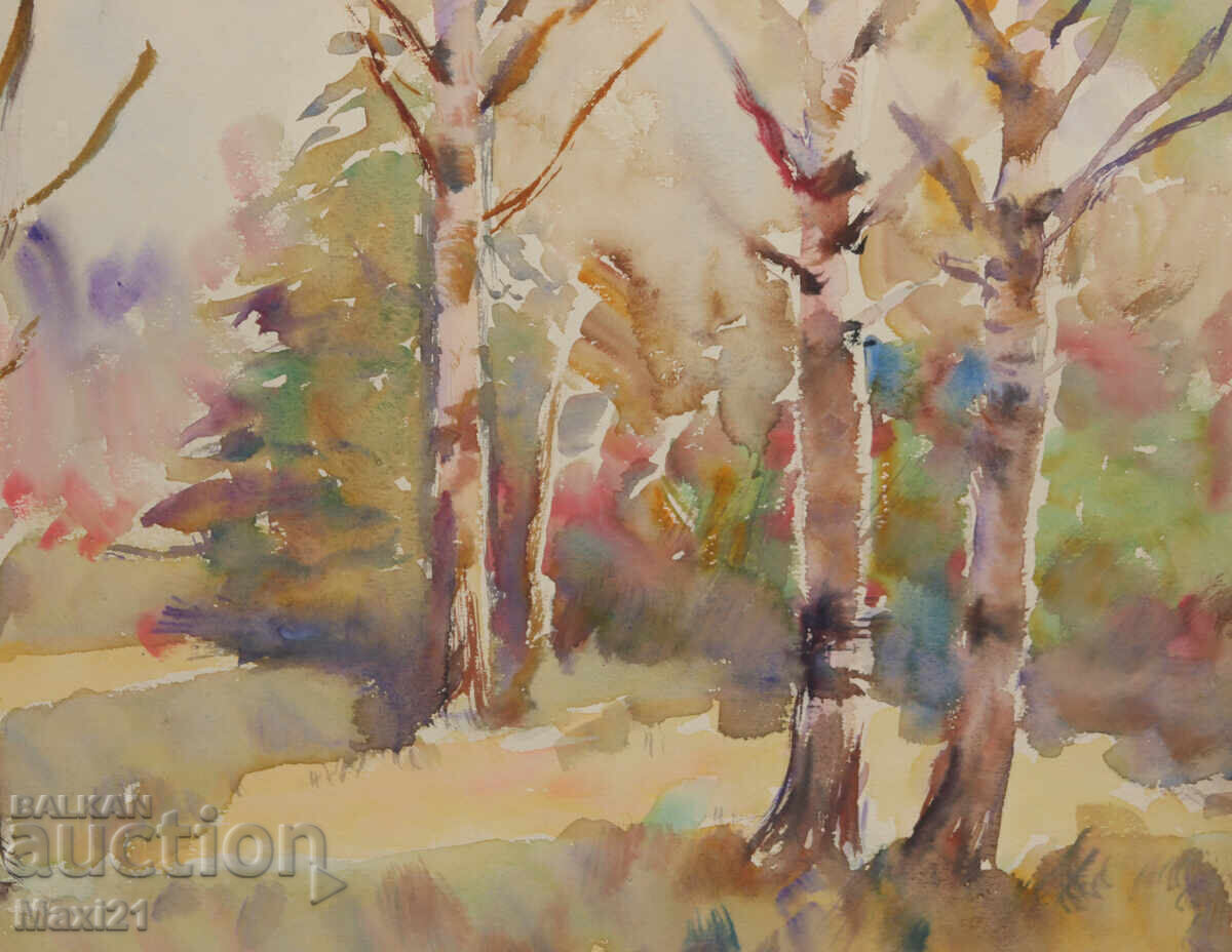 Old watercolor painting landscape nature - 6