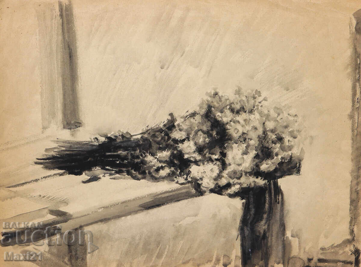 Licitație Tablou vechi natură statică buchet de flori