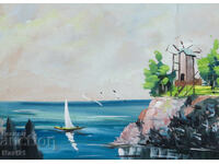 Стара картина гваш красив морски пейзаж