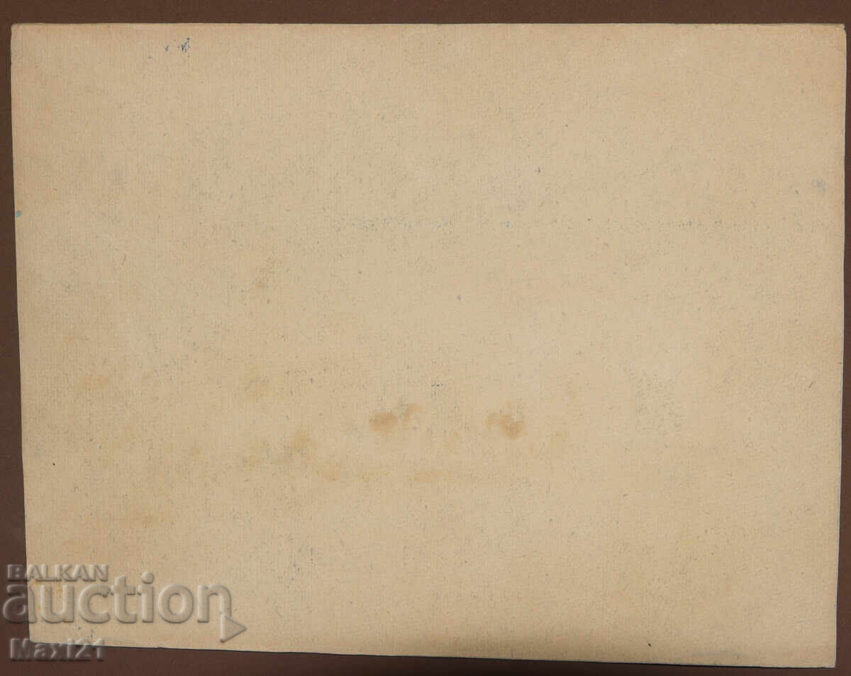 Old gouache painting, genre scene, houses - 7